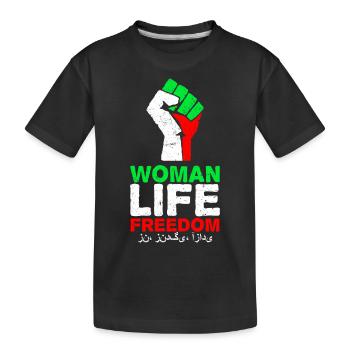 Frau Leben Freiheit | Faust mit Iran-Flagge - Kinder Premium Bio T-Shirt - Schwarz - Vorne