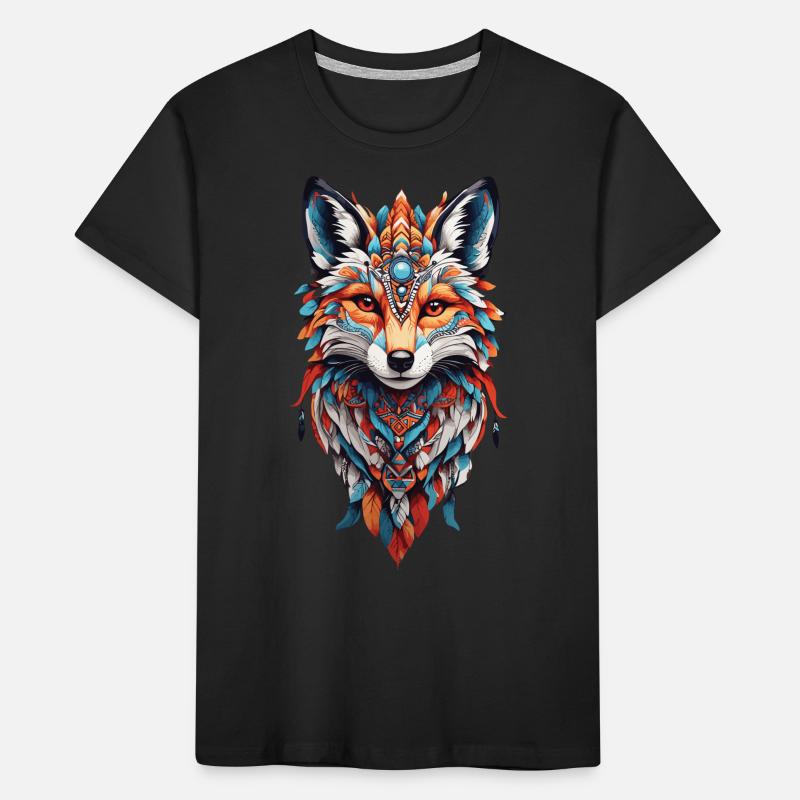 Spiritual Indian Fox Feather Design Boho Style Kids' Premium Organic T-Shirt