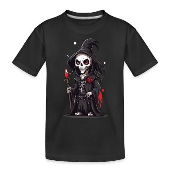 Halloween Skelett Magier Cartoon Magie - Kinder Premium Bio T-Shirt - Schwarz - Vorne