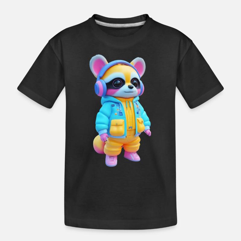 Waschbär mit Kopfhörern - Kinder Premium Bio T-Shirt - Schwarz