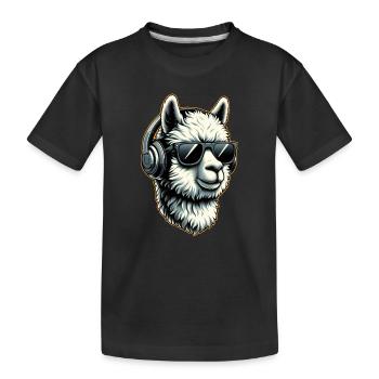 Alpaca llama with headphones and sunglasses - Kids' Premium Organic T-Shirt - black - Front