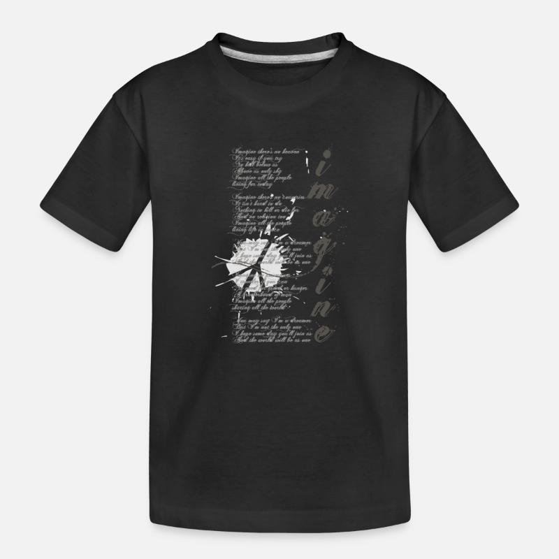 imagine - grafisches Peace-Zeichen und Lied-Text - Kinder Premium Bio T-Shirt - Schwarz