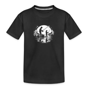 Papa und Sphn beim Angeln - Kinder Premium Bio T-Shirt - Schwarz - Vorne