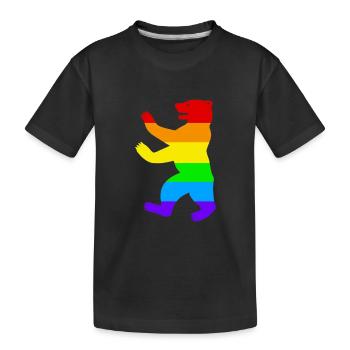 Berliner Bär / Pride Bear / Regenbogen - Kinder Premium Bio T-Shirt - Schwarz - Vorne
