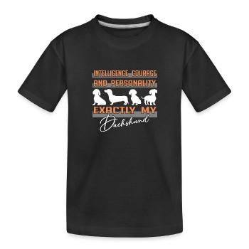 Intelligence, courage, personnalité - exactement mon teckel - T-shirt bio Premium Enfant - noir - Devant