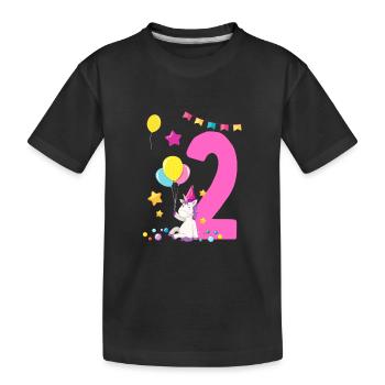 Ich bin Zwei Jahre Zweiter Geburtstag Einhorn Süß - Kinder Premium Bio T-Shirt - Schwarz - Vorne