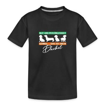 Mein Dackel hat Mut und Persoenlichkeit - Kinder Premium Bio T-Shirt - Schwarz - Vorne