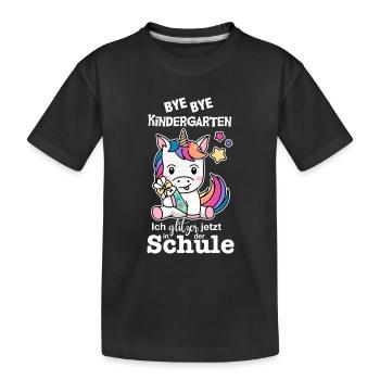 Schulkind Einhorn (bunt/weiß) - Kinder Premium Bio T-Shirt - Schwarz - Vorne