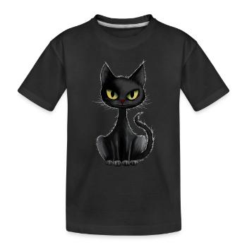 CHAT NOIR SUR UN T-SHIRT NOIR - T-shirt bio Premium Enfant - noir - Devant