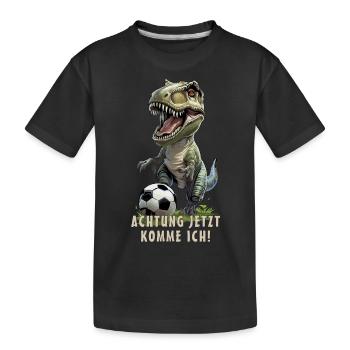 Fußball Jugend Dinosaurier Dino Trex T-Rex - Kinder Premium Bio T-Shirt - Schwarz - Vorne
