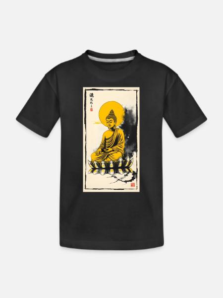 Sitting Golden Buddha - Kinder Premium Bio T-Shirt - Schwarz