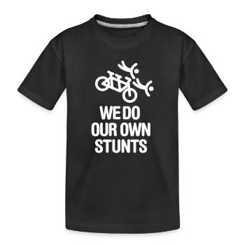 We do our own stunts Tandem Fahrrad Paar lustig - Kinder Premium Bio T-Shirt - Schwarz - Vorne