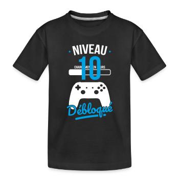 Anniversaire 10 ans - Niveau 10 débloqué - Gamer - T-shirt bio Premium Enfant - noir - Devant