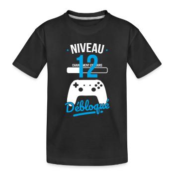 Anniversaire 12 ans - Niveau 12 débloqué - Gamer - T-shirt bio Premium Enfant - noir - Devant