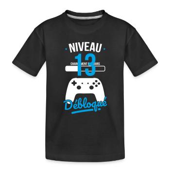 Anniversaire 13 ans - Niveau 13 débloqué - Gamer - T-shirt bio Premium Enfant - noir - Devant