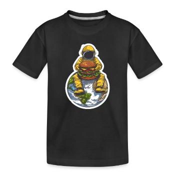 Astronaut is happy about his burger in space - Kids' Premium Organic T-Shirt - black - Front