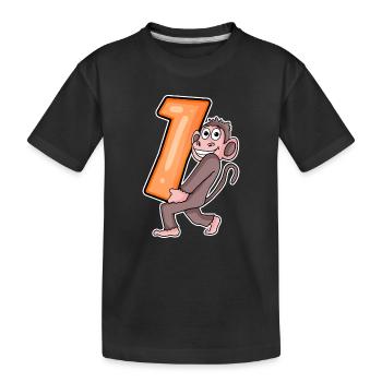 1 Year Old - School Enrollment - Monkey Motif - Number 1 - Kids' Premium Organic T-Shirt - black - Front