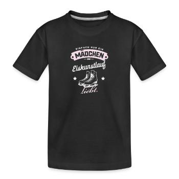 Mädchen Eiskunstlauf Liebe Schlittschuhe Geschenk - Kinder Premium Bio T-Shirt - Schwarz - Vorne