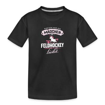 Mädchen Feldhockey Einhorn Liebe Fanartikel - Kinder Premium Bio T-Shirt - Schwarz - Vorne