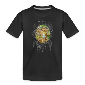 Fille dans l’arbre de la sagesse, chêne, forêt, miroir - T-shirt bio Premium Enfant - noir - Devant