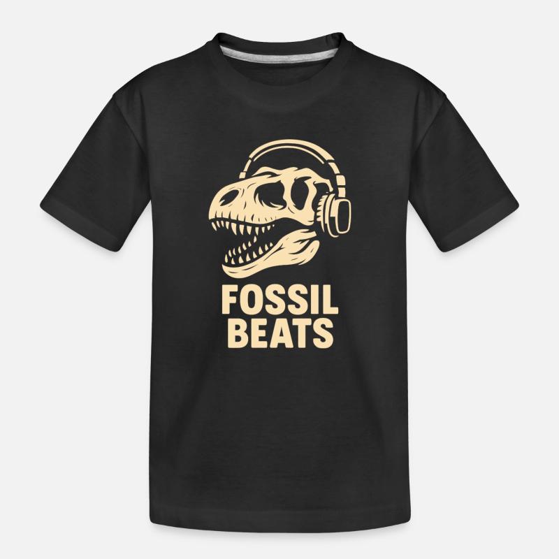 Fossil Beats Dinosaur mit Kopfhörer - Kinder Premium Bio T-Shirt - Schwarz