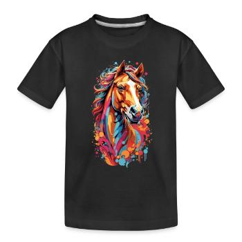 Farbensturm Pferdekopf - Kinder Premium Bio T-Shirt - Schwarz - Vorne