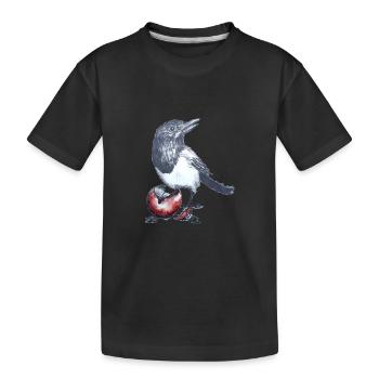 Elster mit Weihnachtsball - Kinder Premium Bio T-Shirt - Schwarz - Vorne