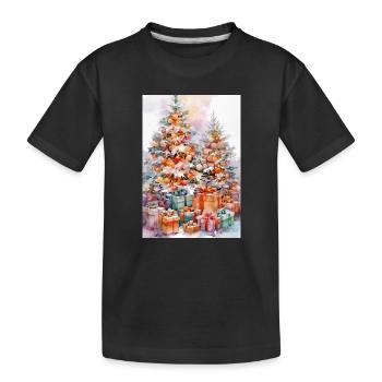 Noël Aquarelle: Arbres et Paquets - T-shirt bio Premium Enfant - noir - Devant