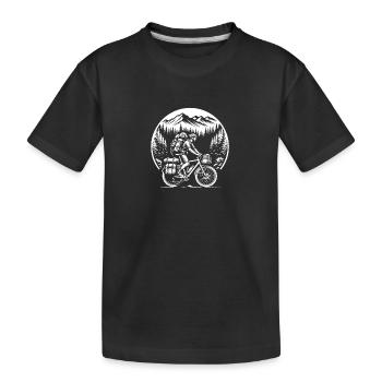 With luggage and a bike in the mountains - Kids' Premium Organic T-Shirt - black - Front