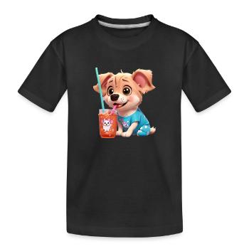 Chien mignon buvant de la paille. - T-shirt bio Premium Enfant - noir - Devant