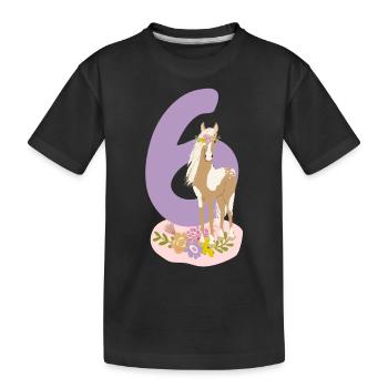Birthday Number 6 Horse Pony Folen Girl - Kids' Premium Organic T-Shirt - black - Front
