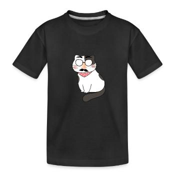 lustiges Katzengesicht mit funky Brille - Kinder Premium Bio T-Shirt - Schwarz - Vorne