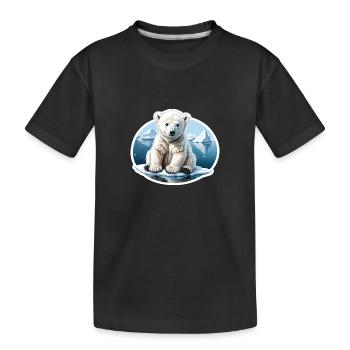 Un bébé ours polaire est assis sur une banquise. - T-shirt bio Premium Enfant - noir - Devant
