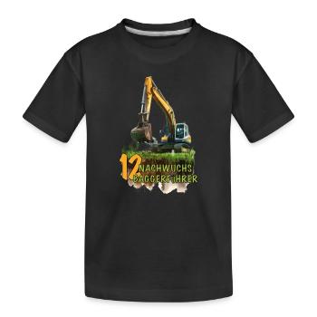 Bagger 12 Geburtstag Baumaschine Baumaschinen - Kinder Premium Bio T-Shirt - Schwarz - Vorne