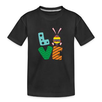 Easter inscription LOVE with Easter egg and hare - Kids' Premium Organic T-Shirt - black - Front