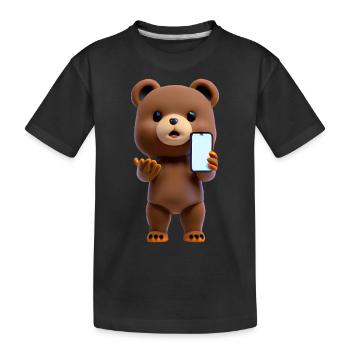 Bear with smartphone - Kids' Premium Organic T-Shirt - black - Front