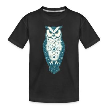 Eule im All | Weltall in der Eule - Kinder Premium Bio T-Shirt - Schwarz - Vorne