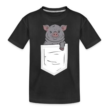 Pig in Pocket Chest Pocket - Kids' Premium Organic T-Shirt - black - Front