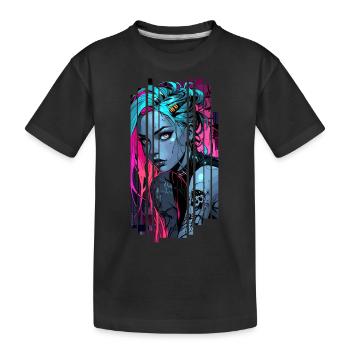 Neon blue cyber girl - Kids' Premium Organic T-Shirt - black - Front
