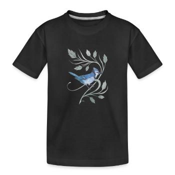 Blauer Eichelhäher auf einem Zweig mit Blättern - Kinder Premium Bio T-Shirt - Schwarz - Vorne