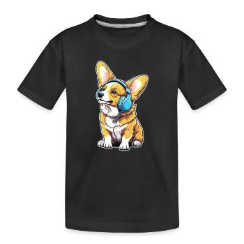 Corgi mit Kopfhörern - Kinder Premium Bio T-Shirt - Schwarz - Vorne