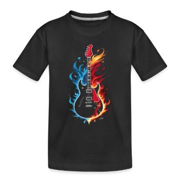 Flammende blaue, orangefarbene, rote Gitarre - Kinder Premium Bio T-Shirt - Schwarz - Vorne