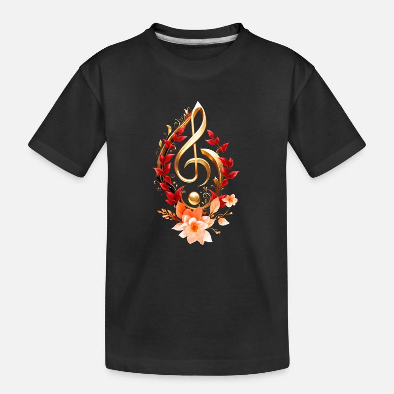 Clé de sol dorée avec des feuilles rouges. - T-shirt bio Premium Enfant - noir