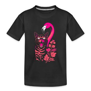 Tropische Katze & Flamingo - Sommer 2025 - Kinder Premium Bio T-Shirt - Schwarz - Vorne