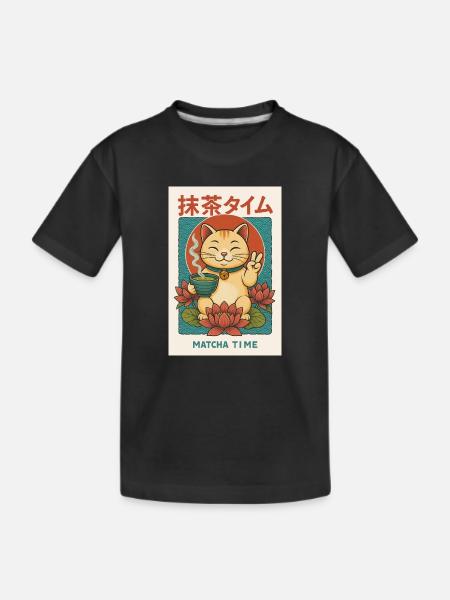 Cat Lover Rencontre avec Matcha - T-shirt bio Premium Enfant - noir