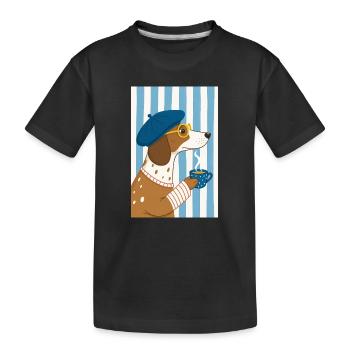 Schicker Hundekaffee und Baskenmütze - Kinder Premium Bio T-Shirt - Schwarz - Vorne
