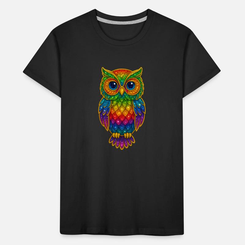 Regenbogen Eulen Glitzerkunst Kinder Premium Bio T-Shirt