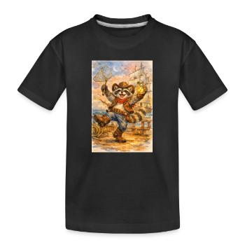 Raccoon cowboy with firefly jar - Kids' Premium Organic T-Shirt - black - Front