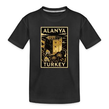 Alanya Turkey – Affiche de voyage en linogravure dorée/noire - T-shirt bio Premium Enfant - noir - Devant