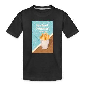 Freibad Pommes Sommer 90s Retro Design - Kinder Premium Bio T-Shirt - Schwarz - Vorne